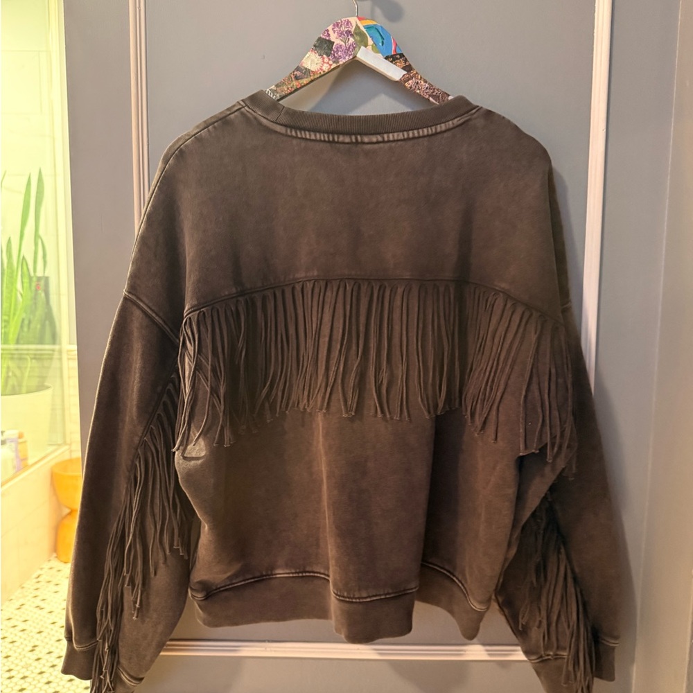 GAP Washed Black Fringe Sweatshirt